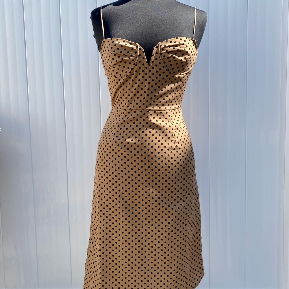 Beige/Black Polka Dot Midi Dress